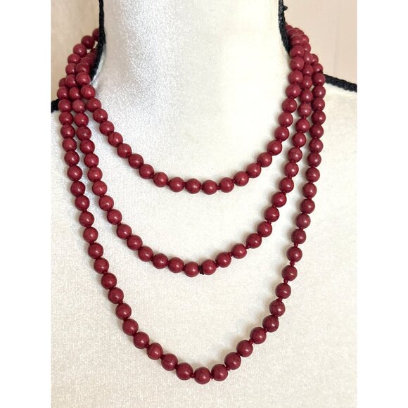 Extra Long Red Howlite Bead Necklace Continuous 58" Exotic Jewelry Earthy Stone - Picture 5 of 9